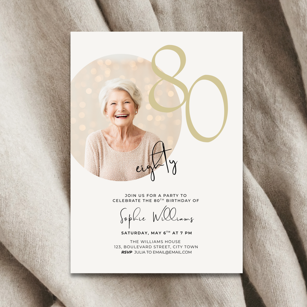 Minimal Photo 80th Birthday Invitation for Her