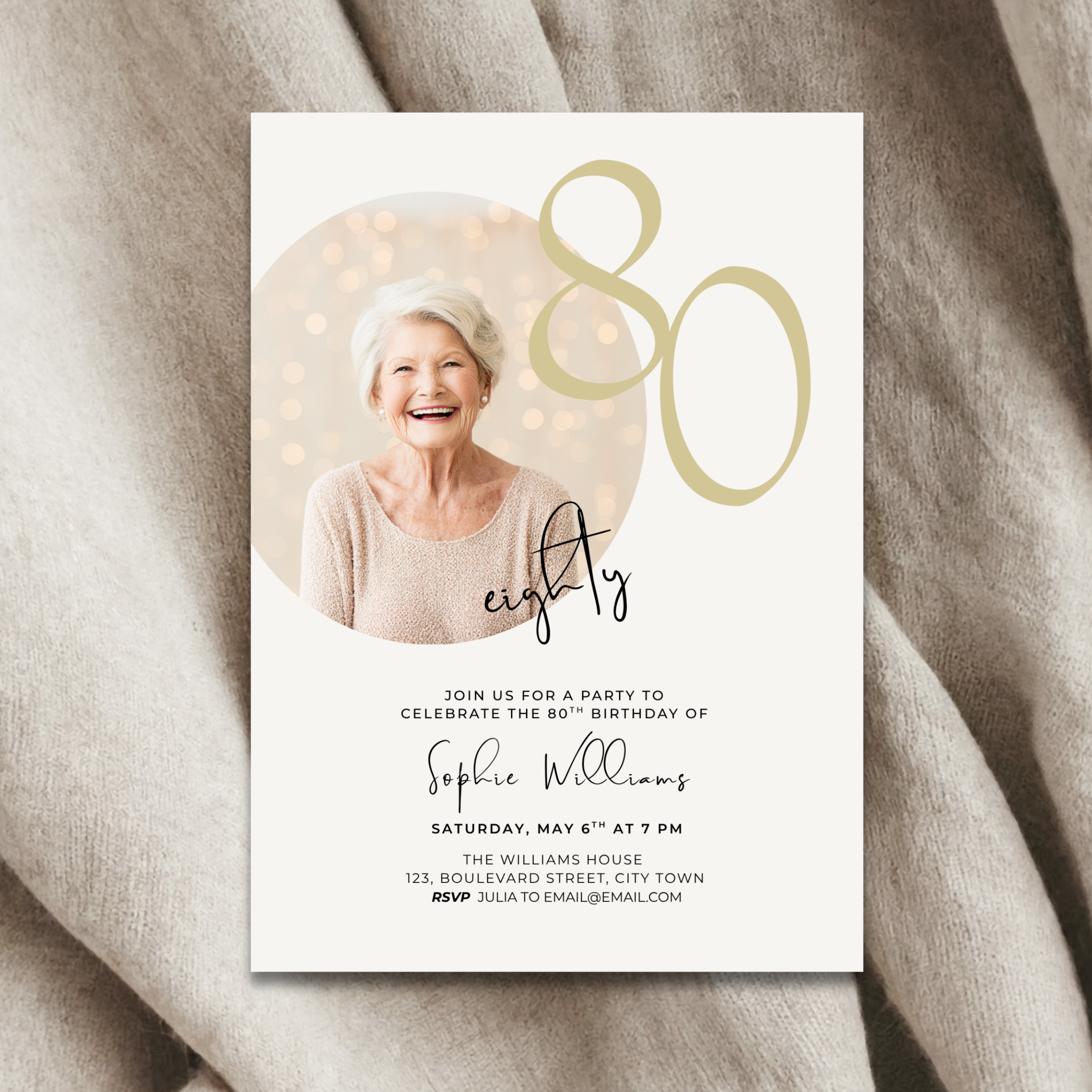 Minimal Photo 80th Birthday Invitation for Her