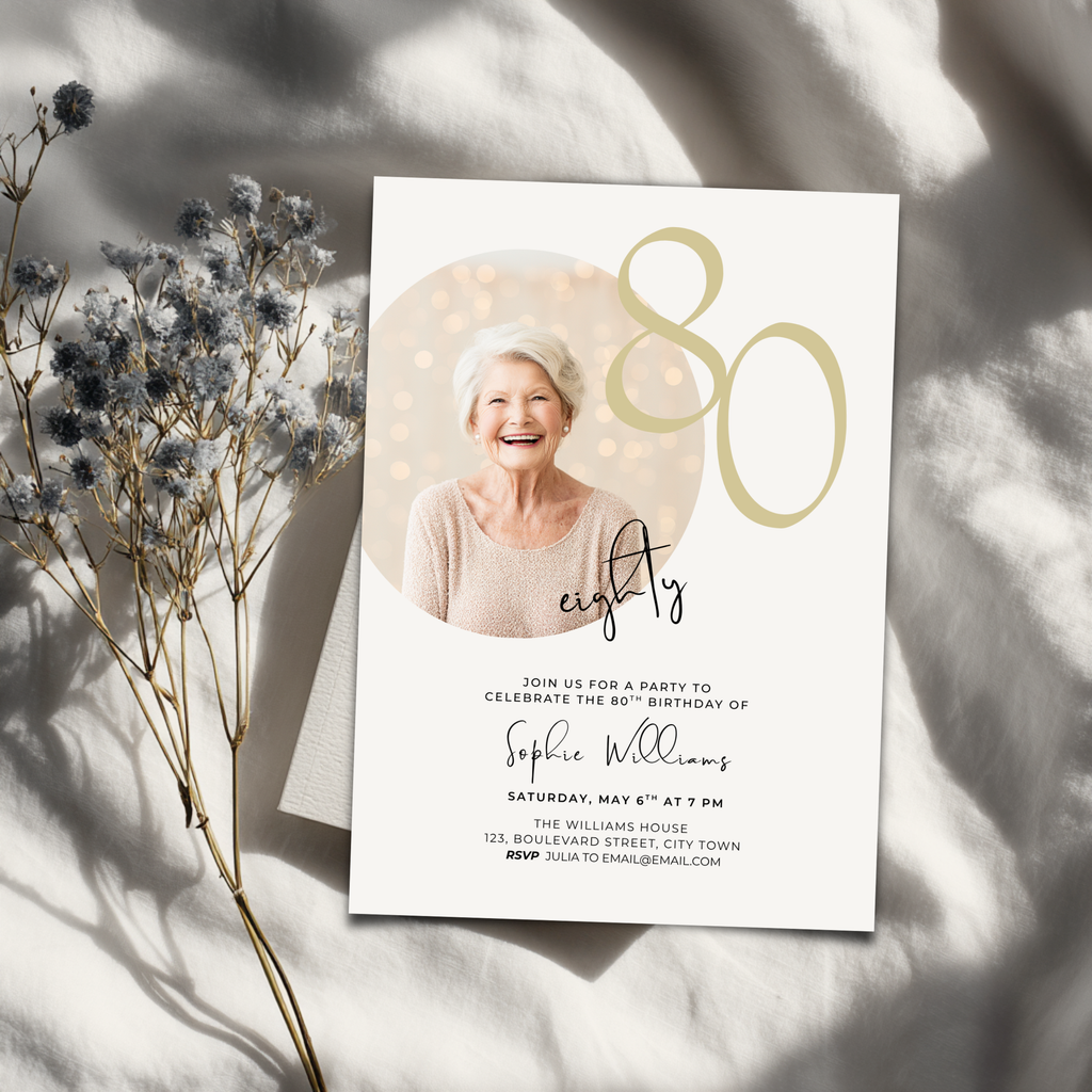 Minimal Photo 80th Birthday Invitation for Her