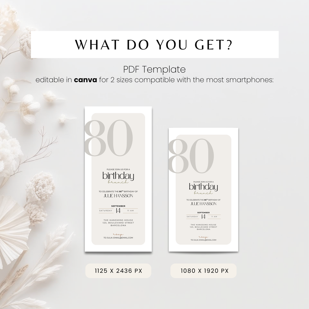 Stylish Elegant 80th Birthday Invitation Brunch