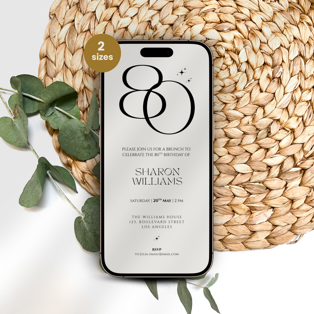 Elegant 80th Birthday Brunch Invitation