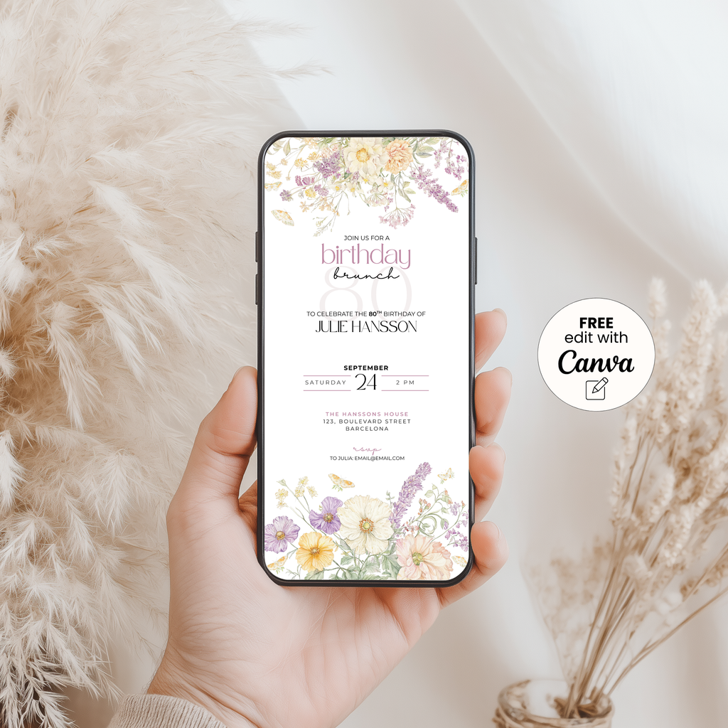 Floral 80th Birthday Brunch Invitation