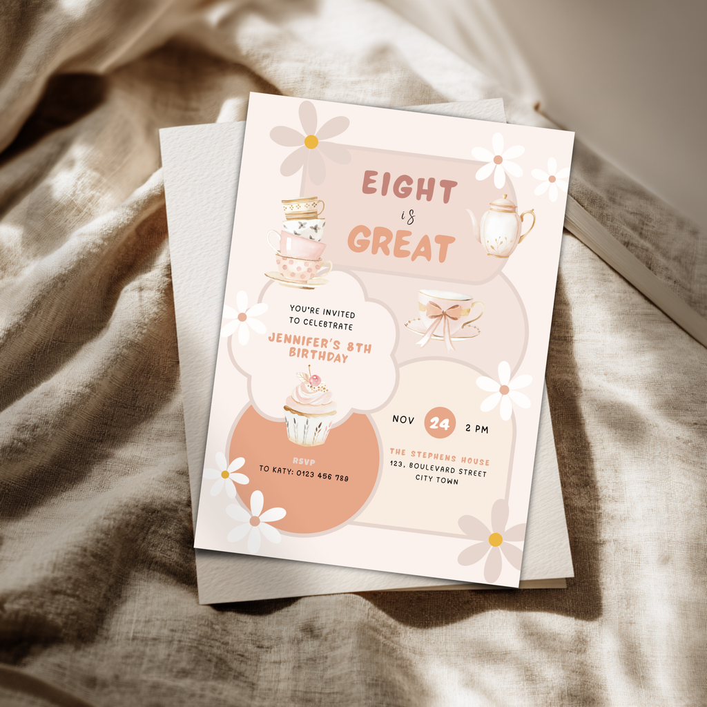 Pastel Tea Party Invitation 8th Birthday Girls