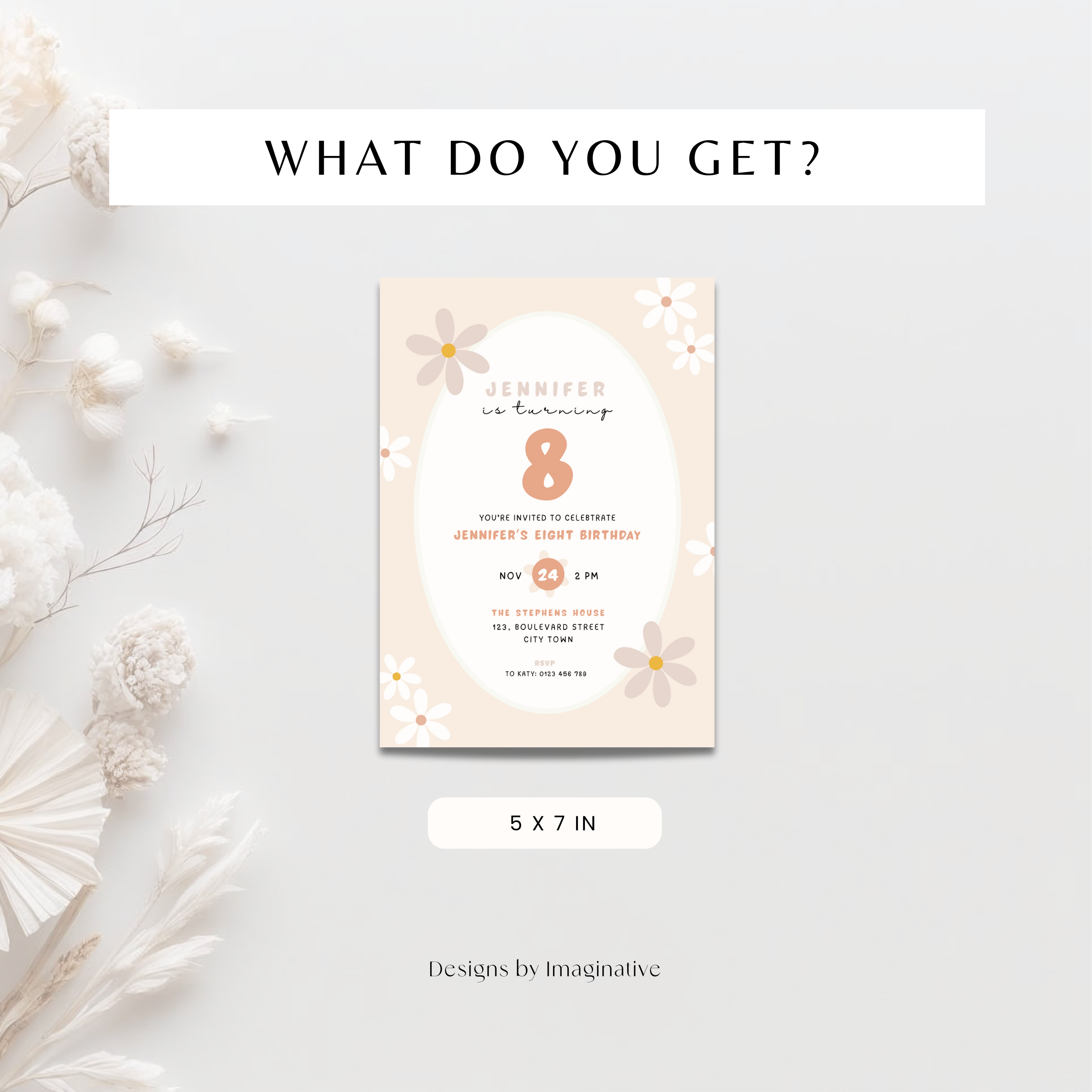 Daisy Pastel Floral 8th Birthday Invitation