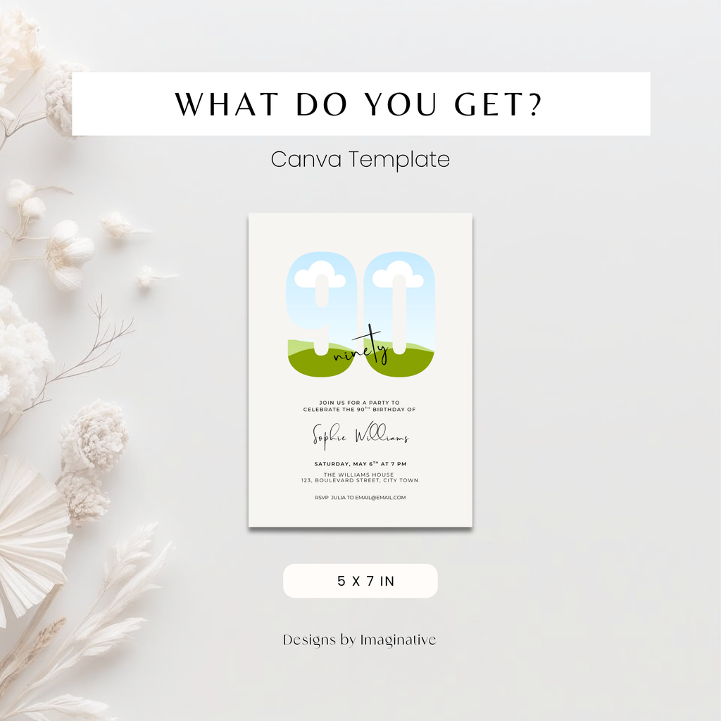Elegant Photo 90th Birthday Invitation for Her