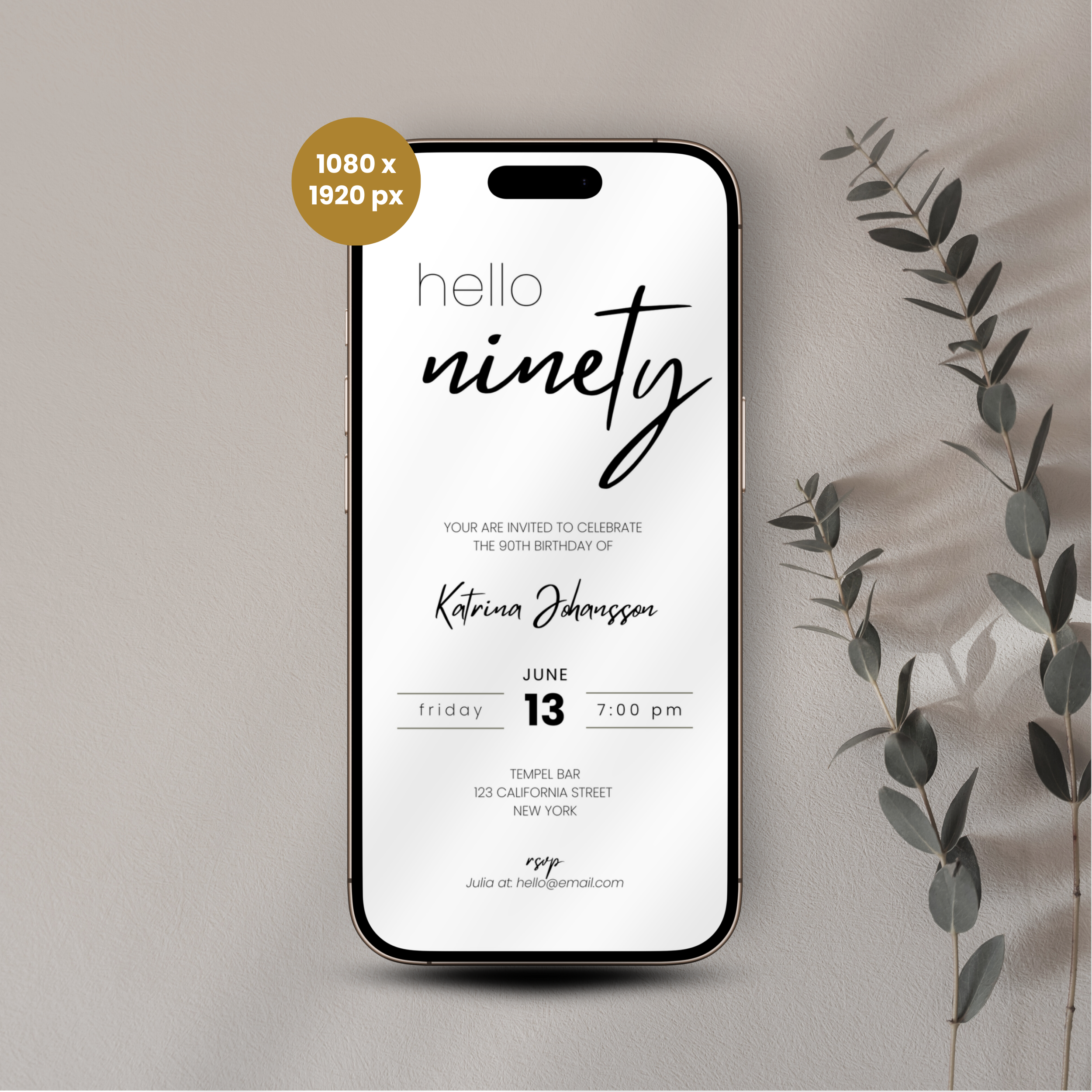 Minimal 90th Birthday Invitation Calligraphy