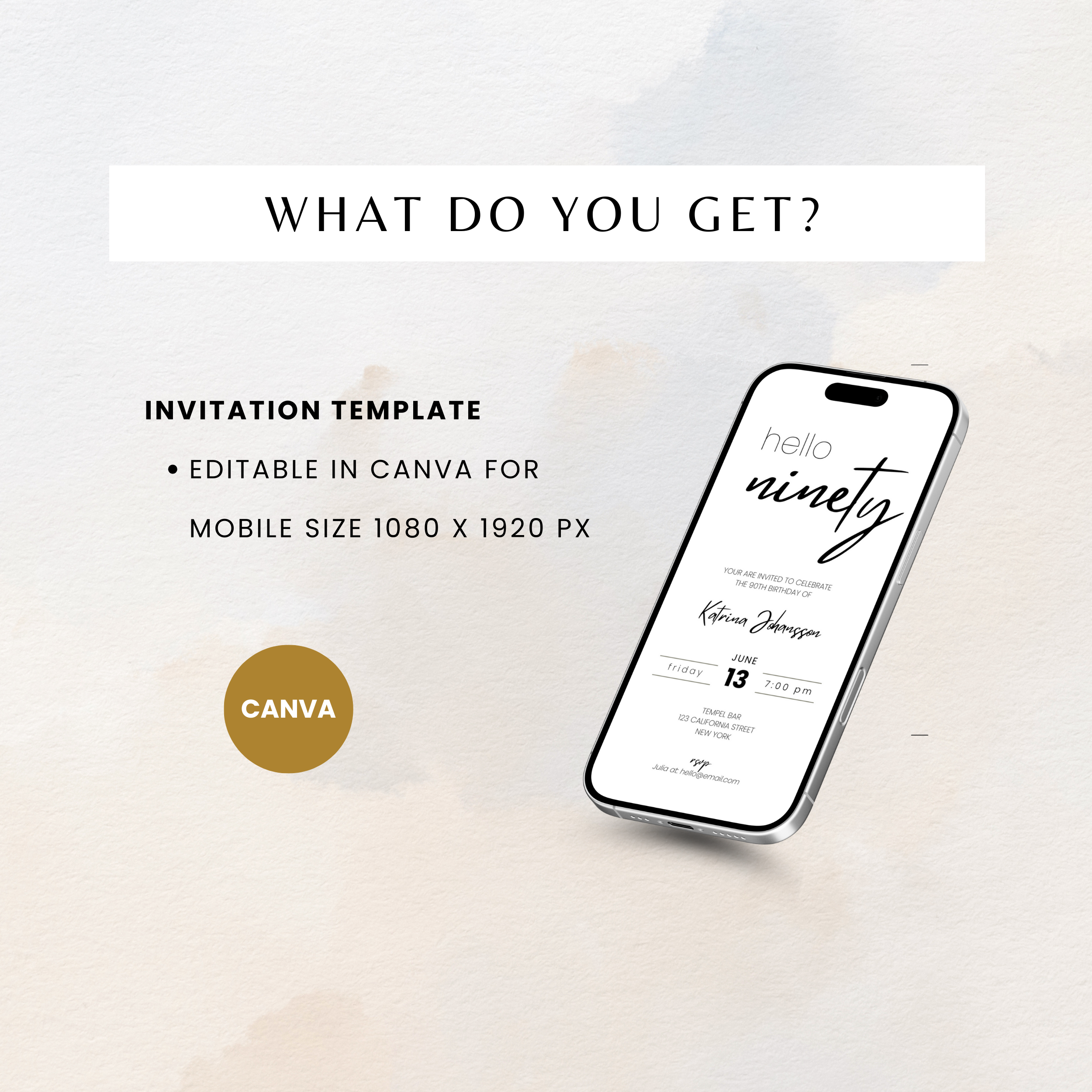 Minimal 90th Birthday Invitation Calligraphy