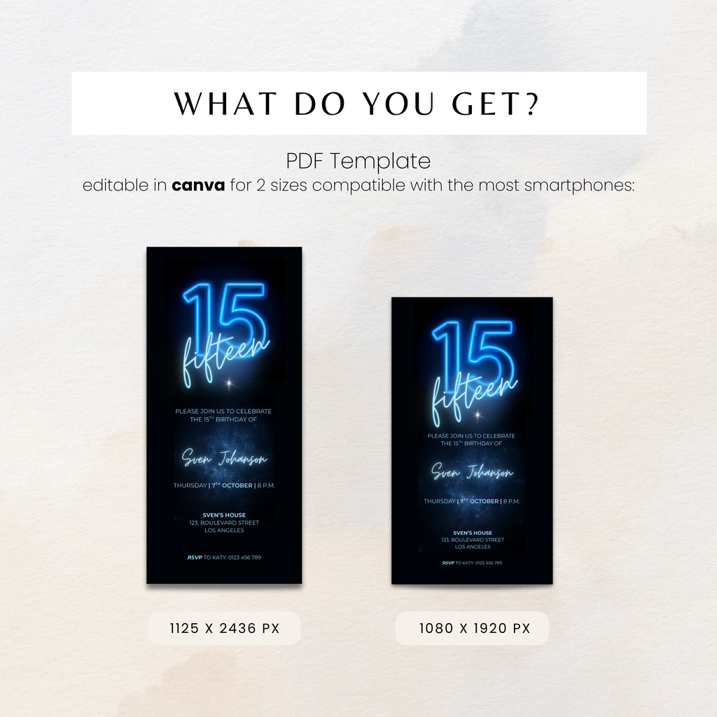 Neon Glow 15th Birthday Invitation Boy
