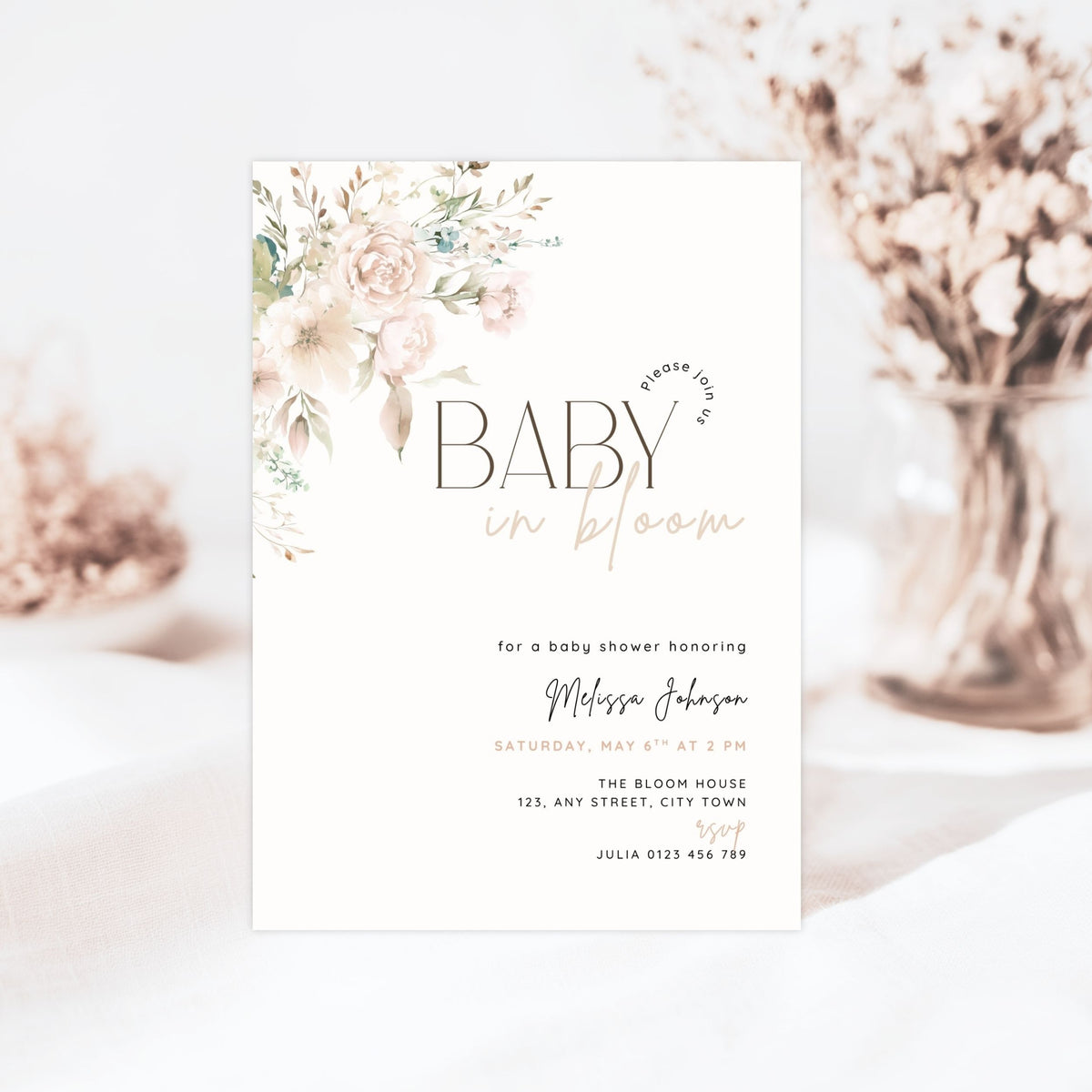 Baby in Bloom Baby Shower Invitation Template – image 2