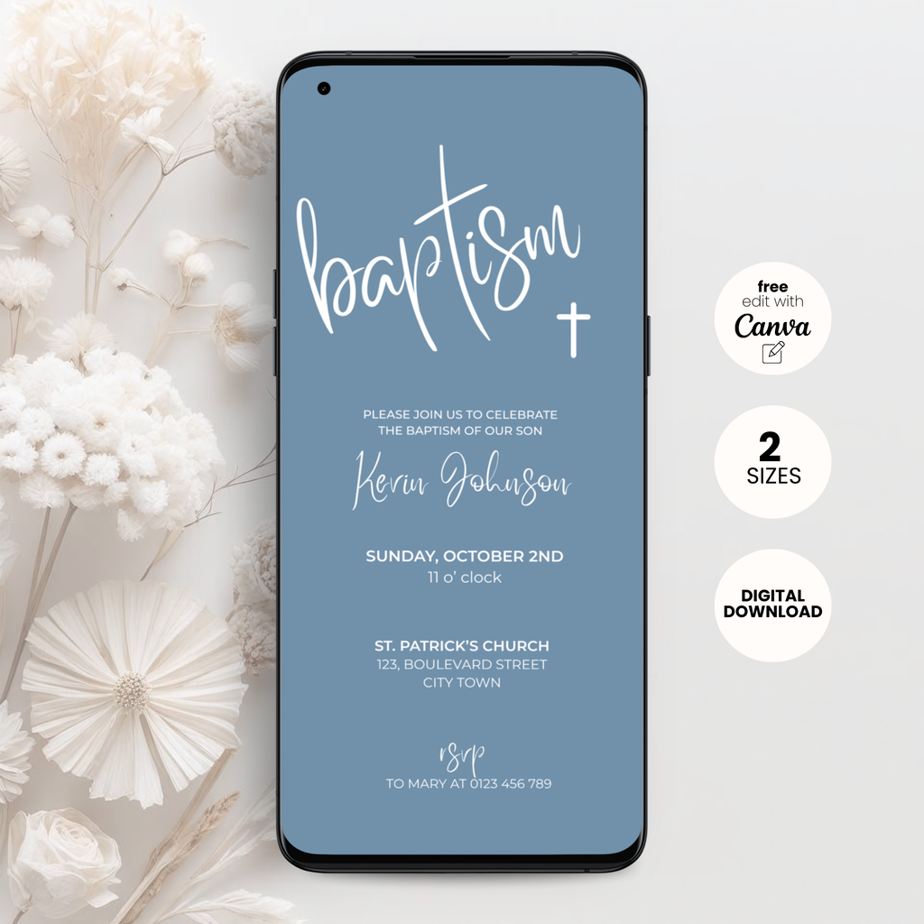 Elegant Bleu Baptism Invitation Boys