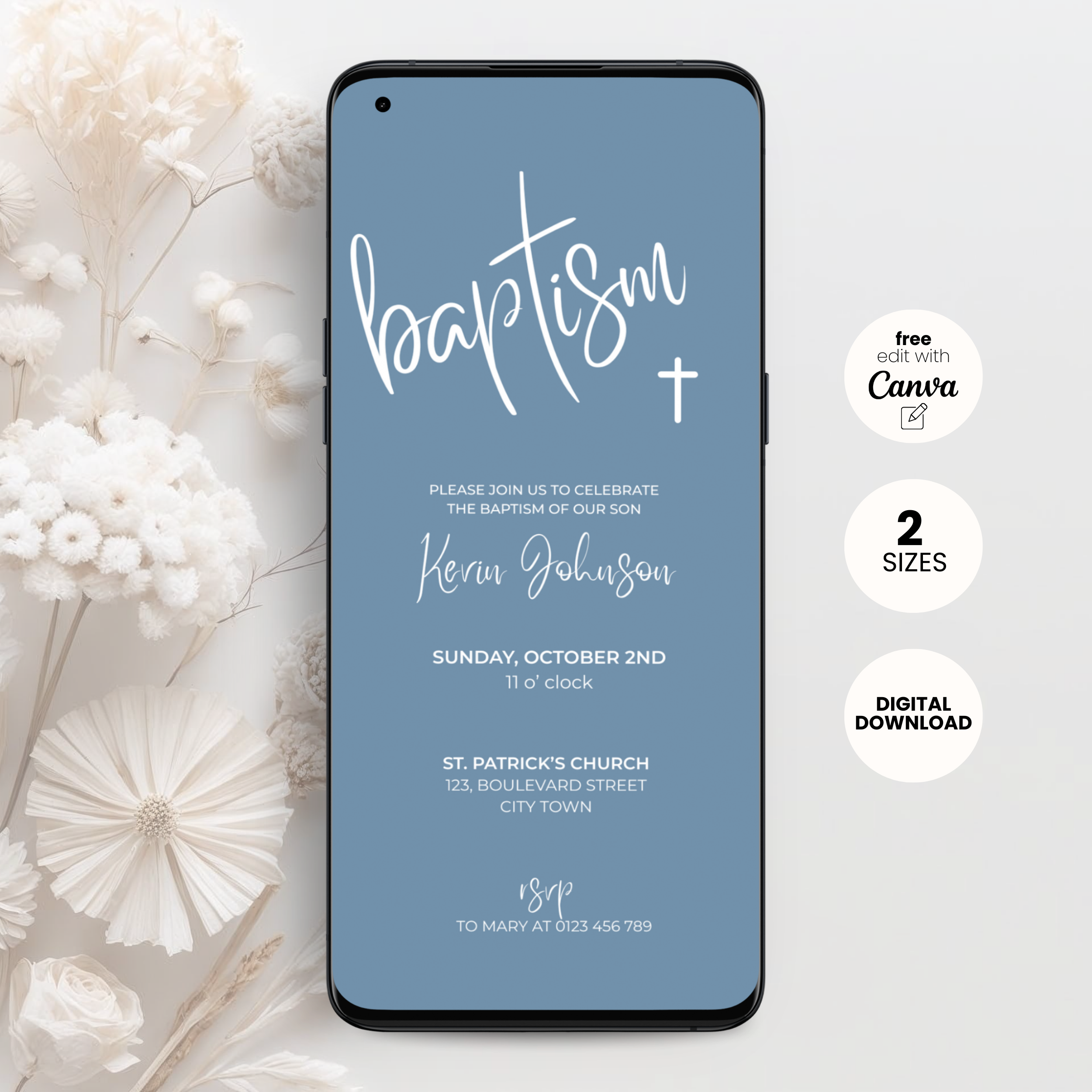 Elegant Bleu Baptism Invitation Boys