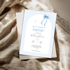 Striped Blue Bow Baptism Invitation