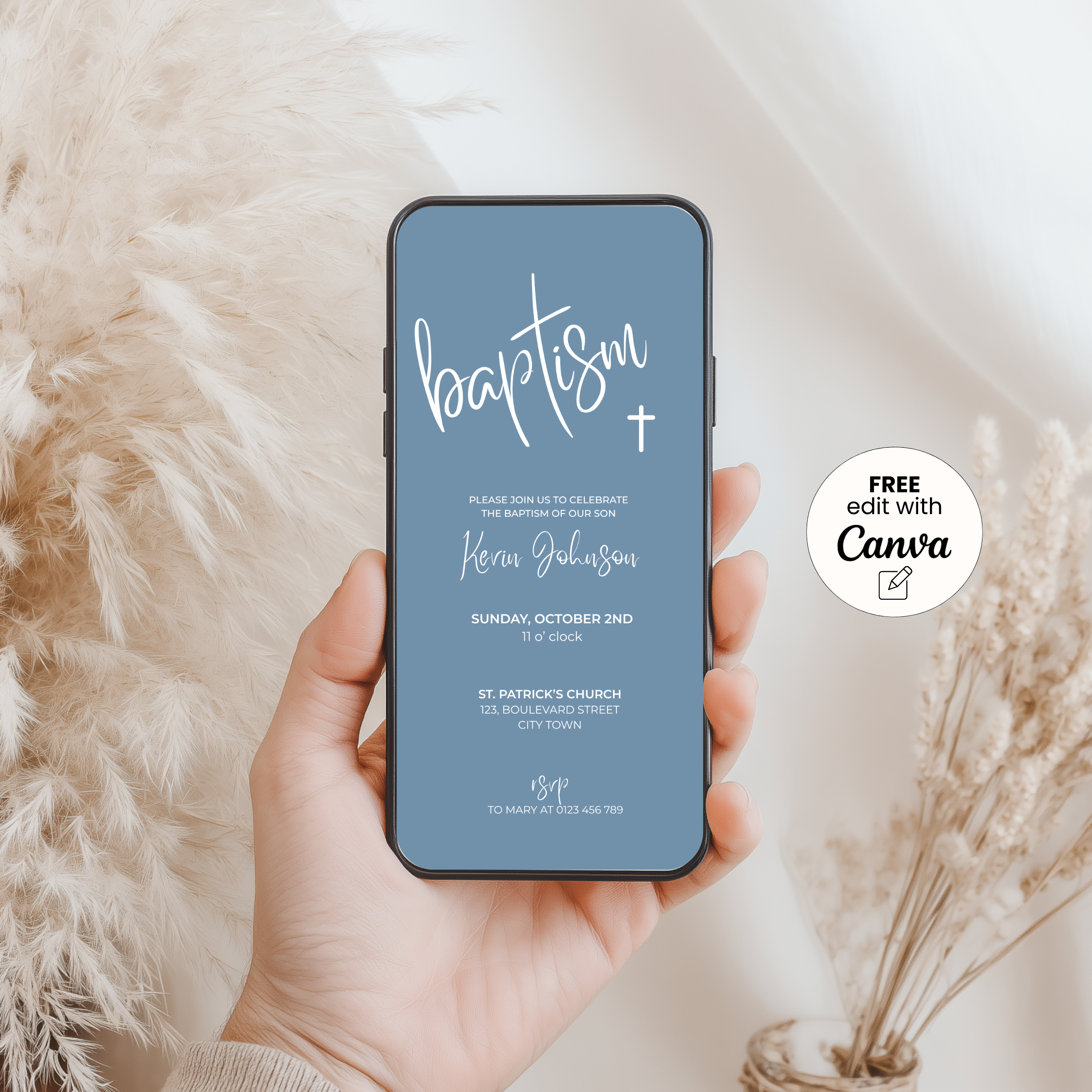 Elegant Bleu Baptism Invitation Boys