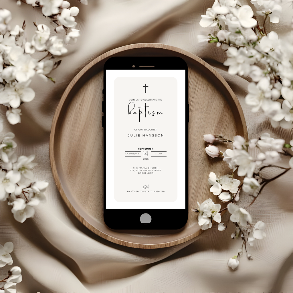 Minimalist Beige Baptism Invitation