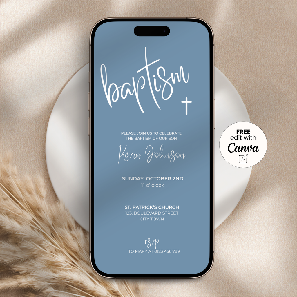 Elegant Bleu Baptism Invitation Boys