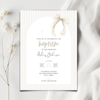 Baptism invitation card with decorative bow on a light background