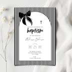 Baptism invitation card with black and white design on a white background