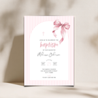 Striped Pink Bow Baptism Invitation