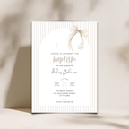 Striped Beige Bow Baptism Invitation