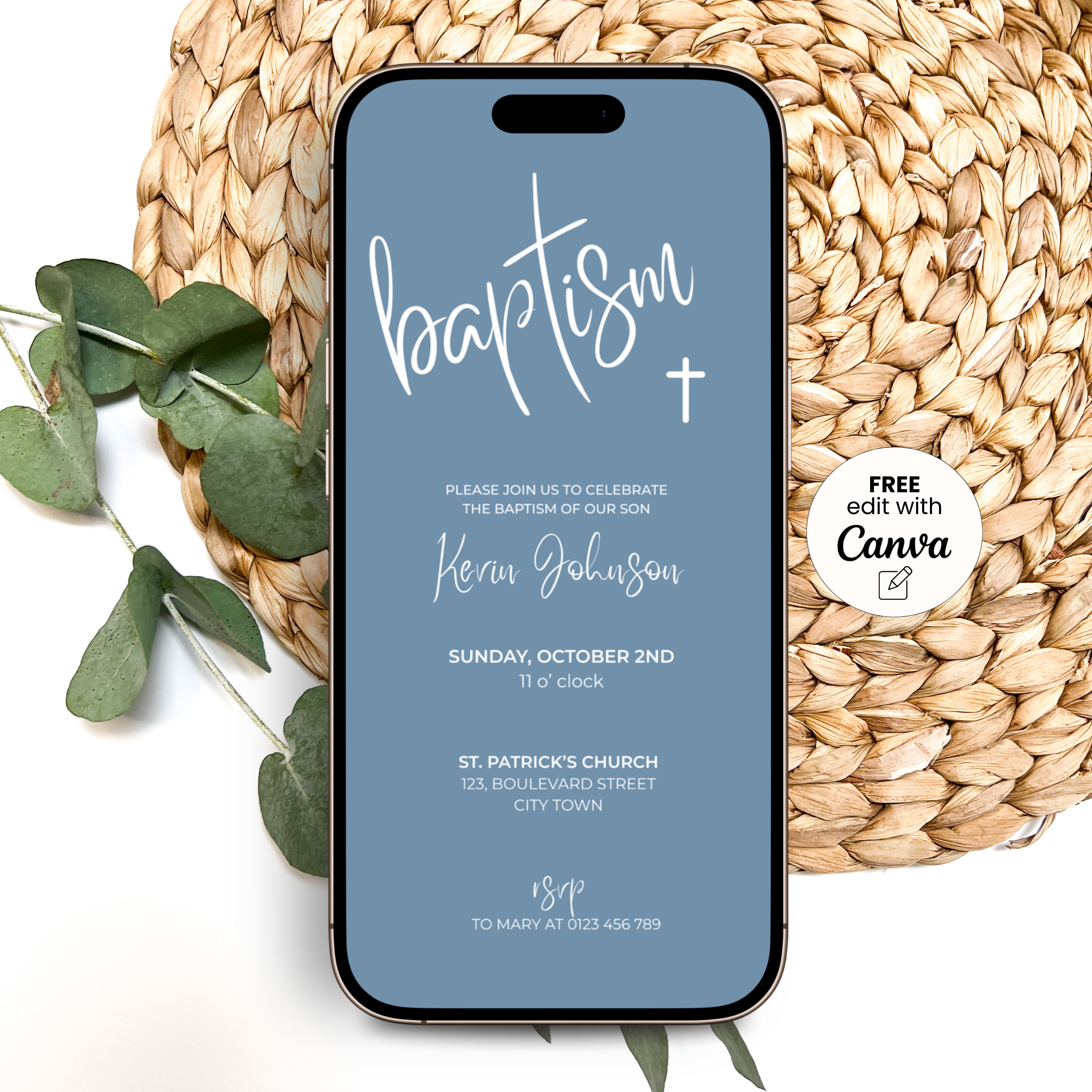 Elegant Bleu Baptism Invitation Boys