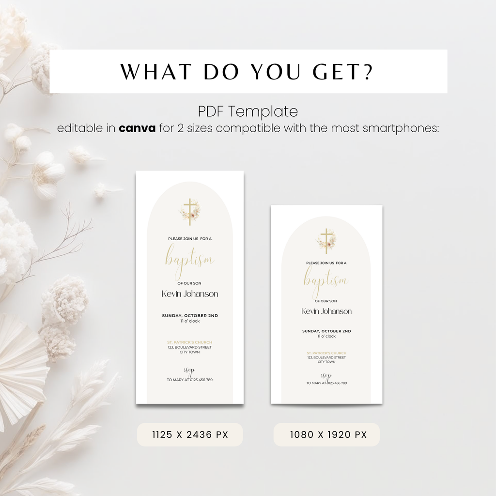 Beige Arched Baptism Invitation
