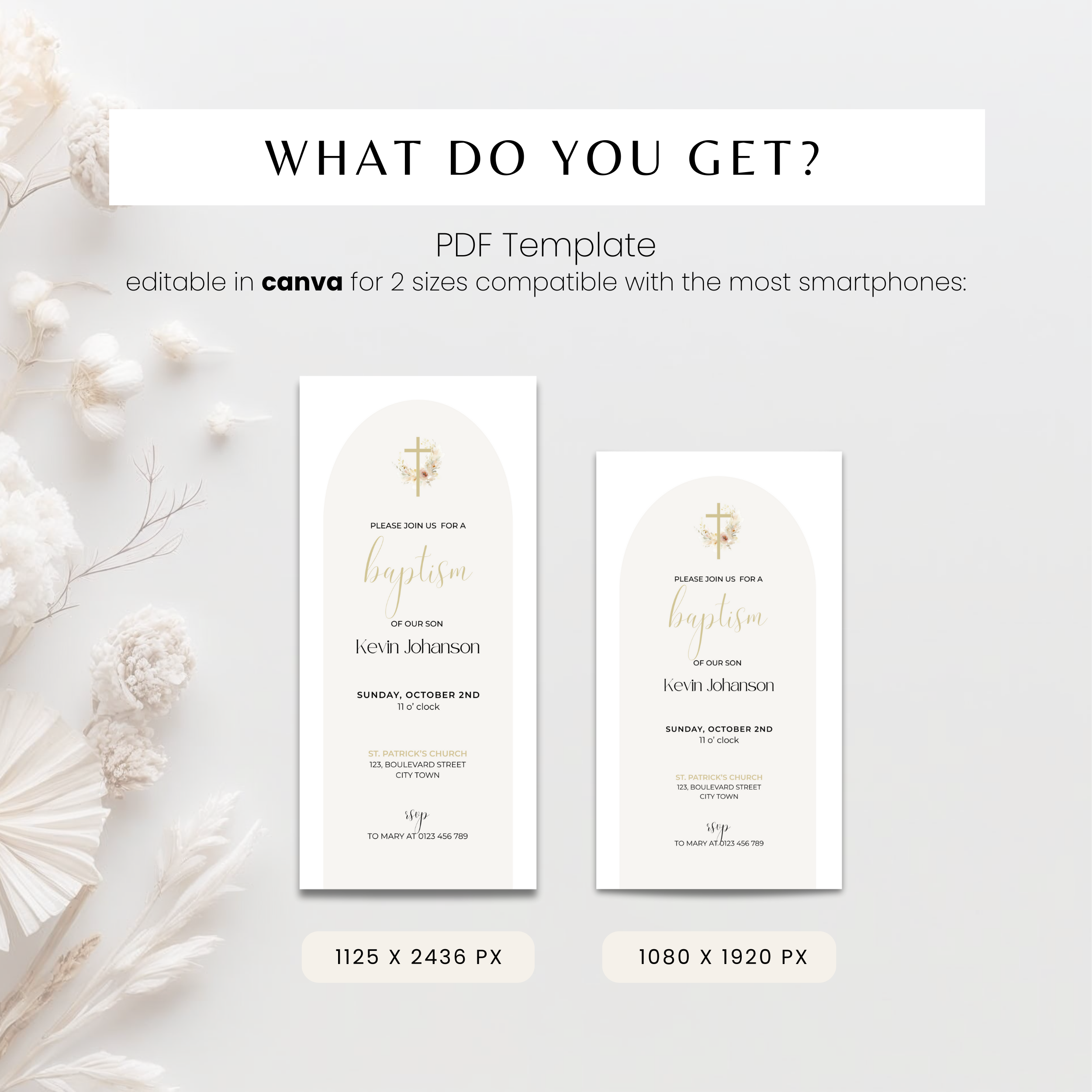Beige Arched Baptism Invitation