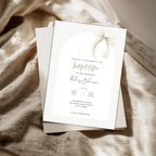 Striped Beige Bow Baptism Invitation