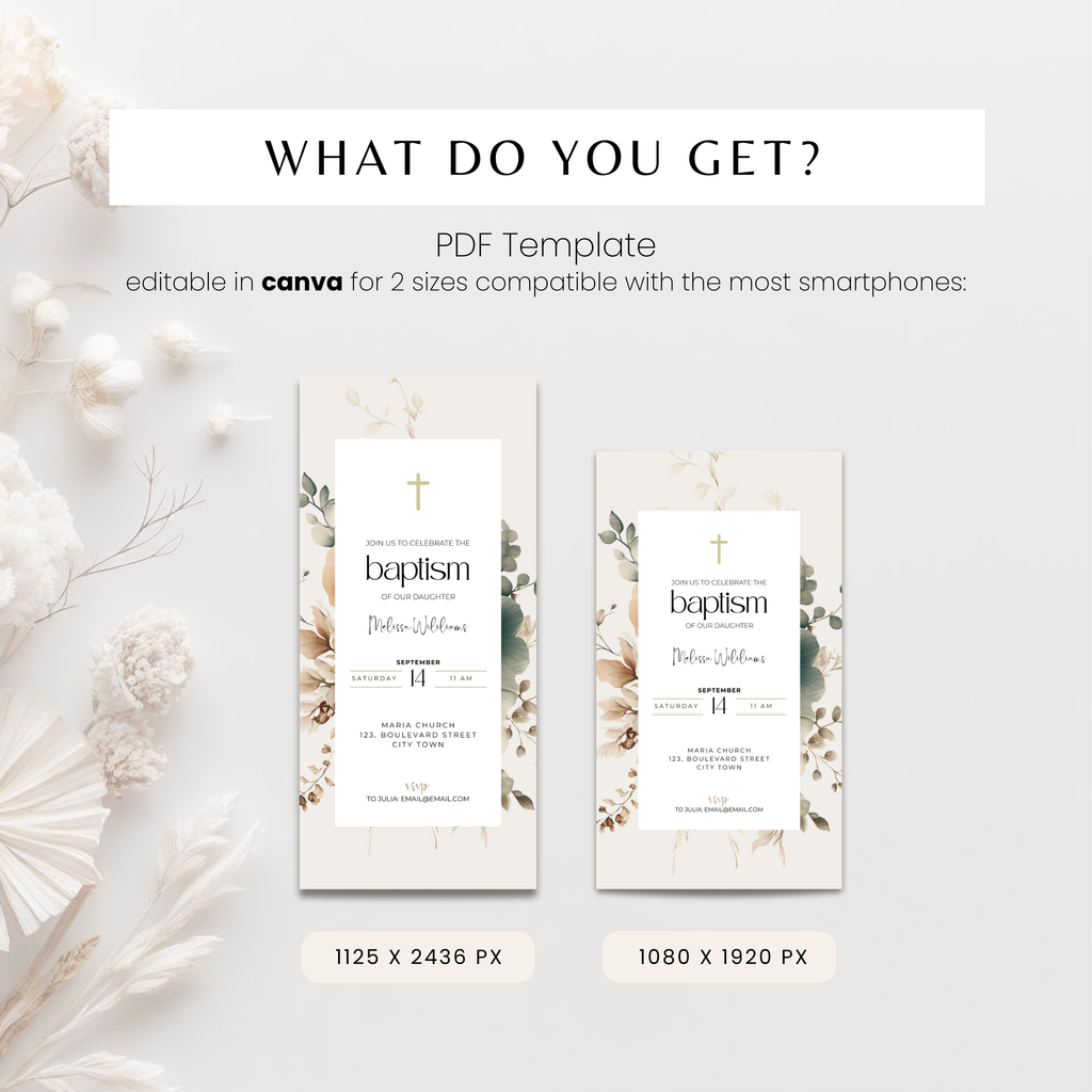 Floral Elegant Baptism Invitation Girls