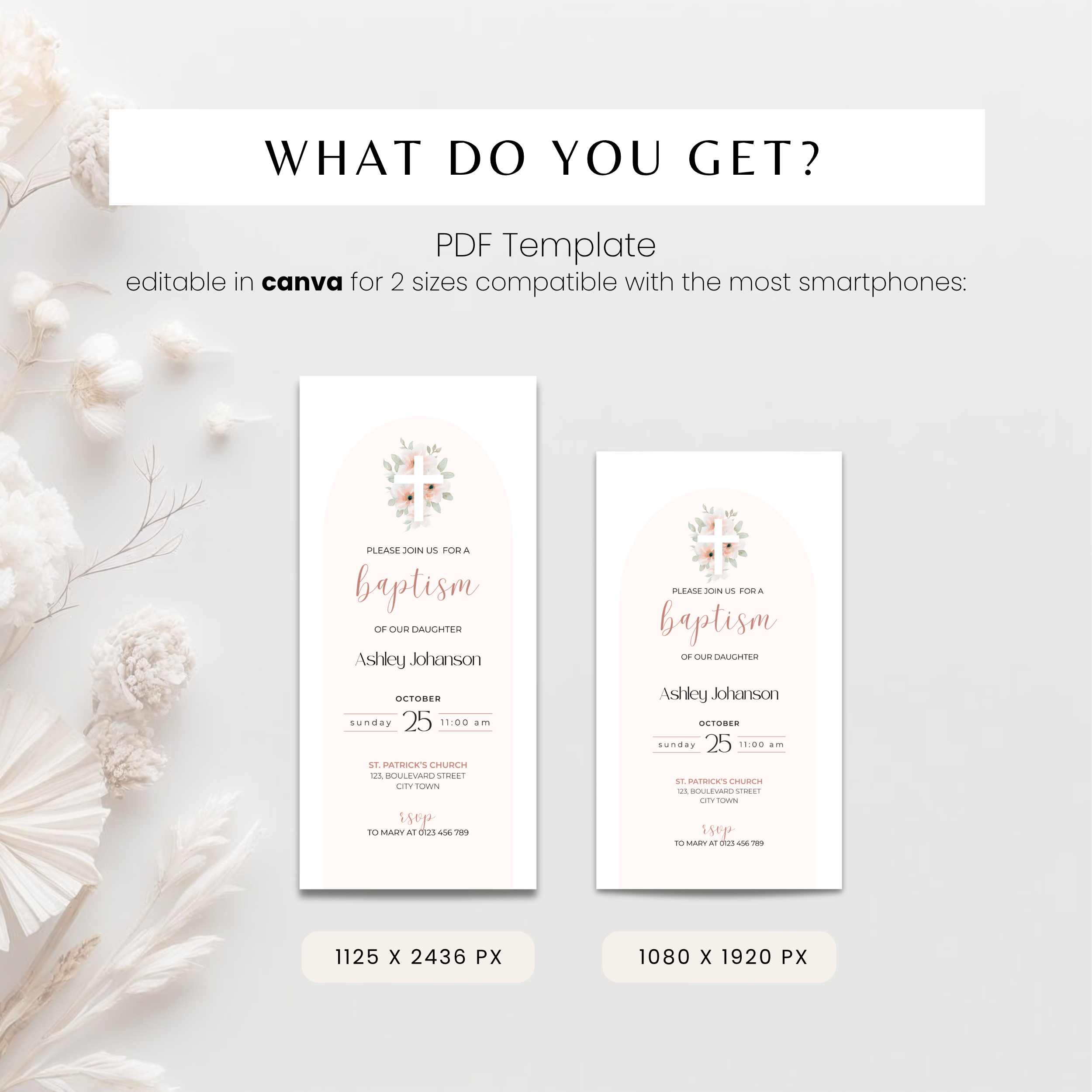 Pink Arched Baptism Invitation Girls