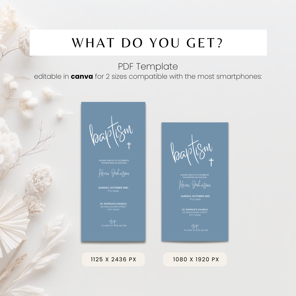 Elegant Bleu Baptism Invitation Boys