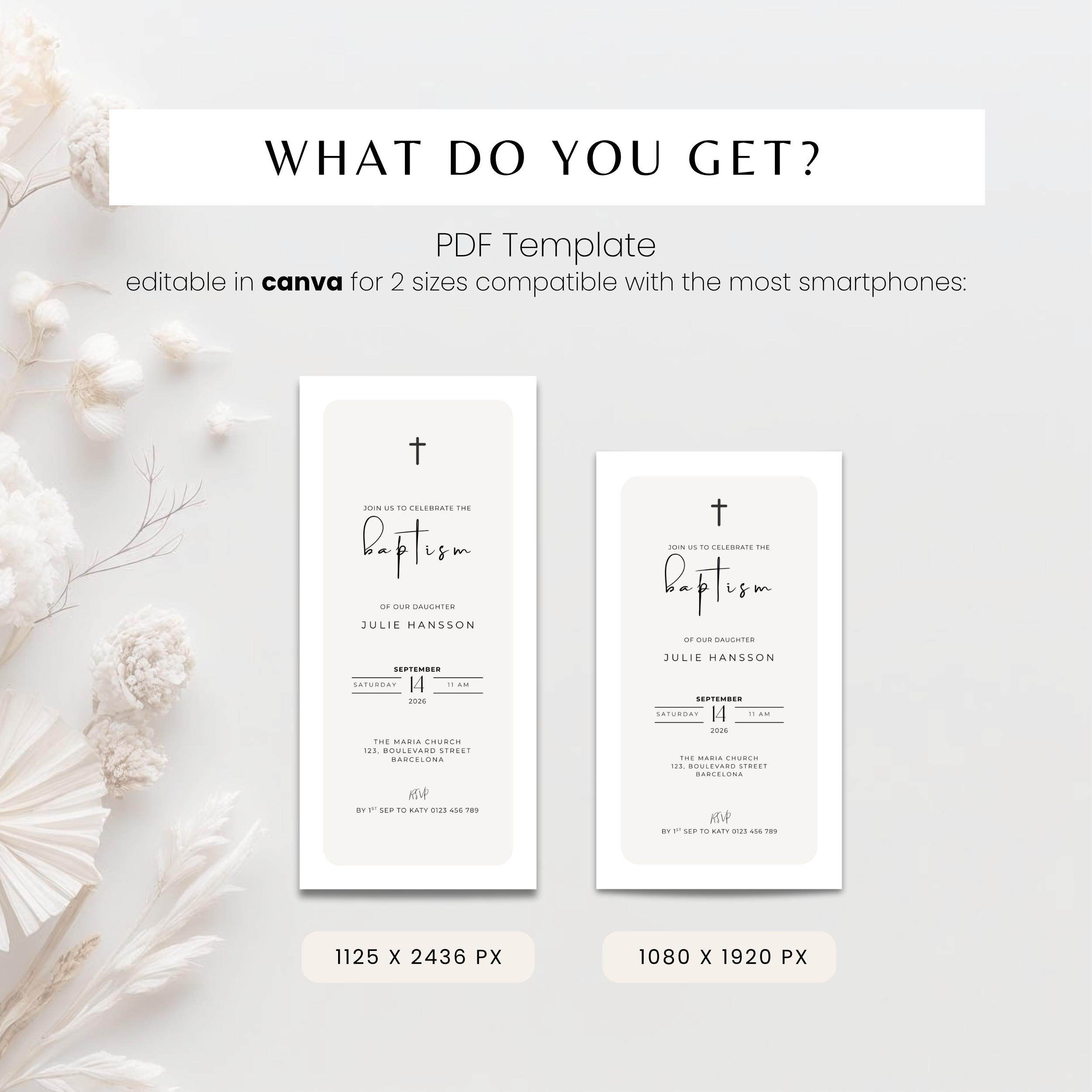 Minimalist Beige Baptism Invitation