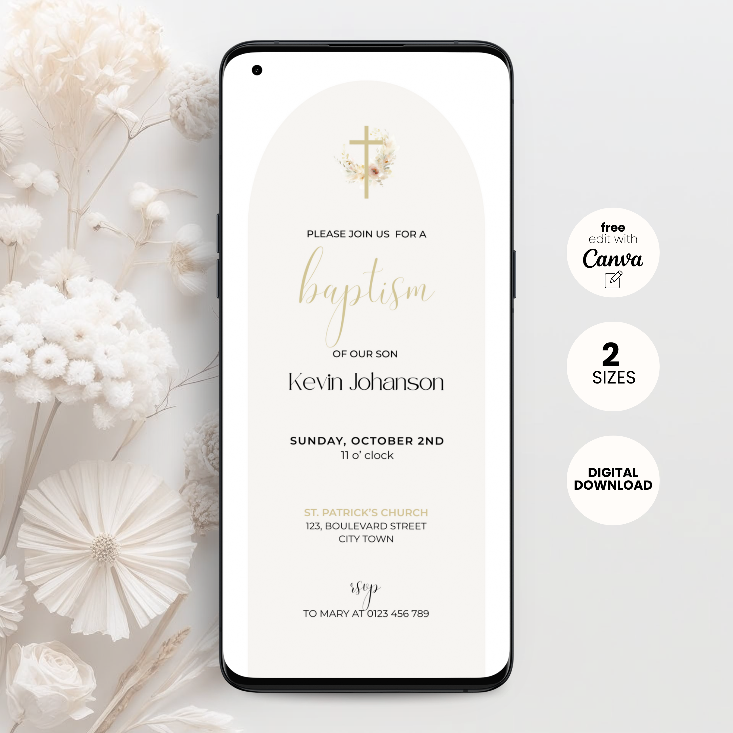 Beige Arched Baptism Invitation