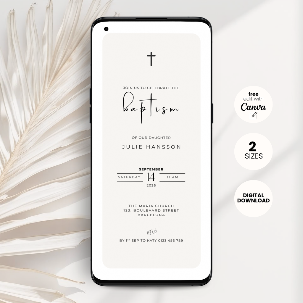 Minimalist Beige Baptism Invitation