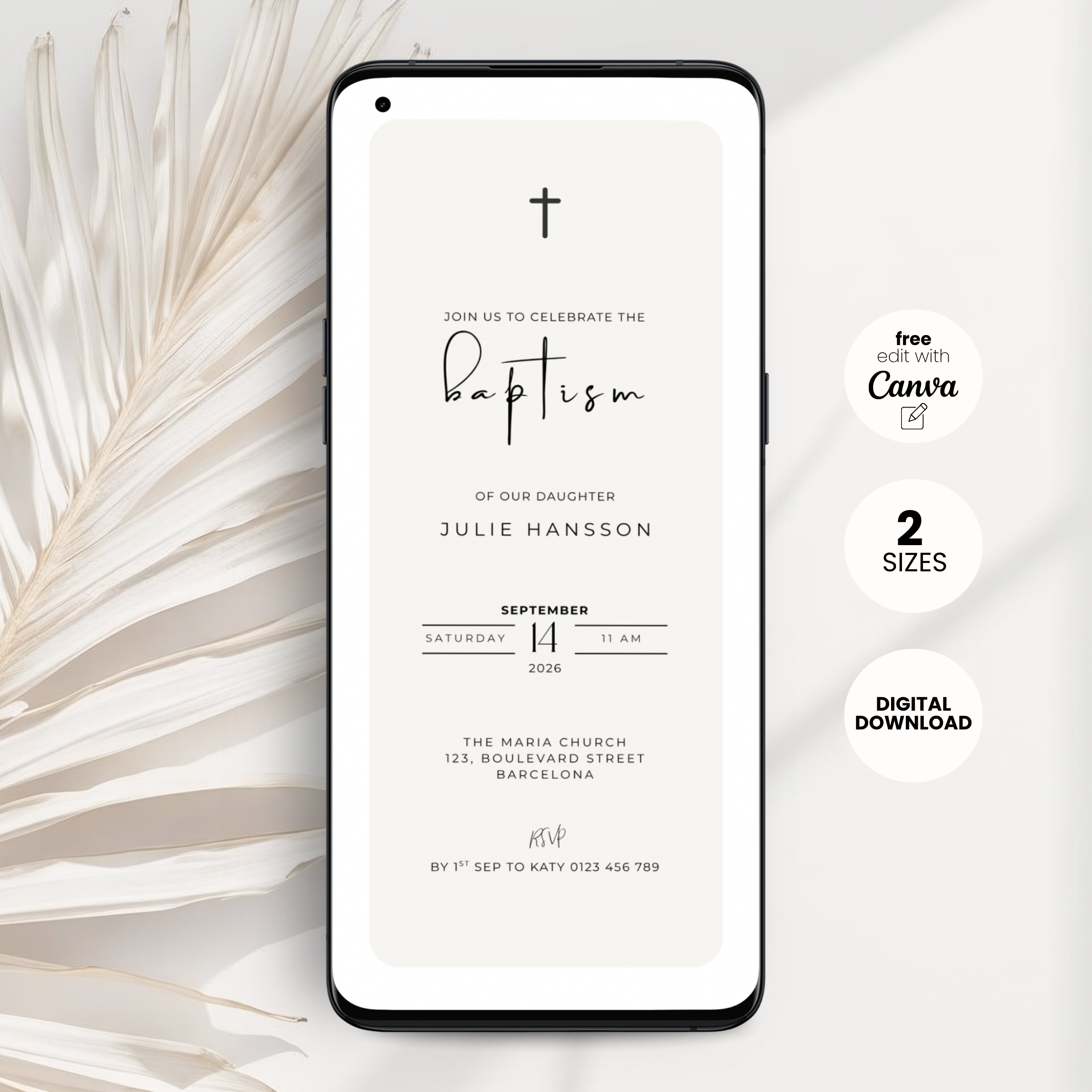 Minimalist Beige Baptism Invitation