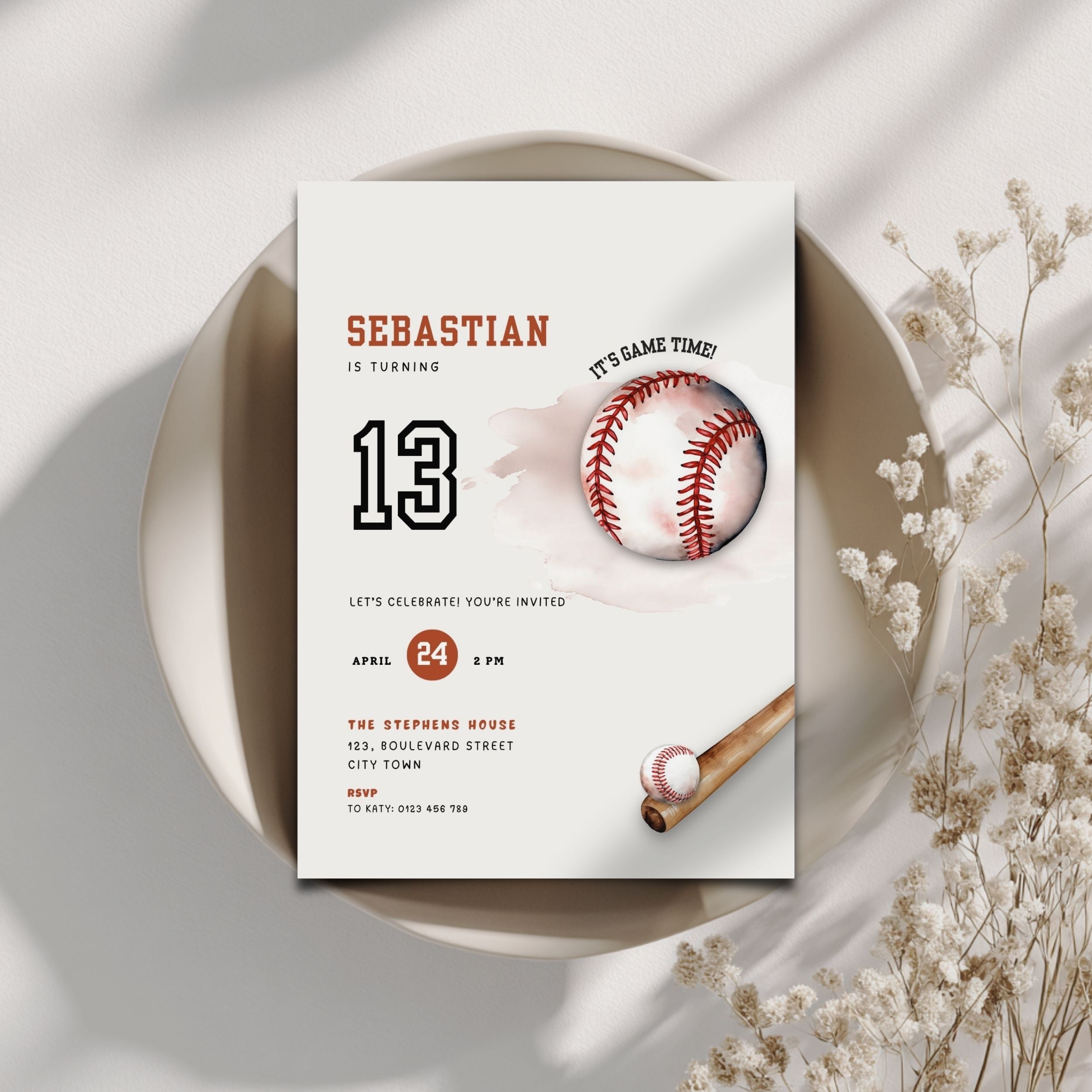 Baseball 13th Birthday Invitation Teens Boys
