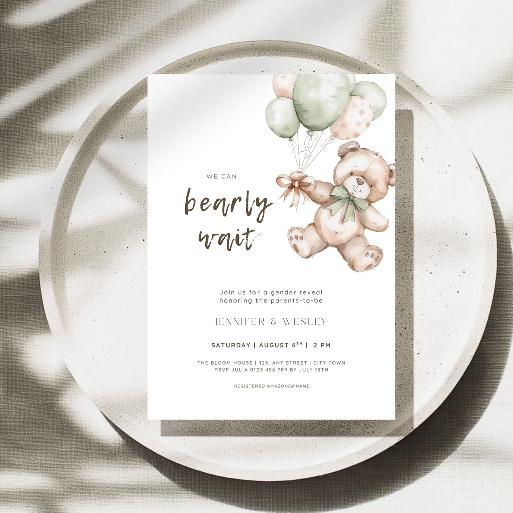 Bear Balloons Gender Reveal Invitation Template
