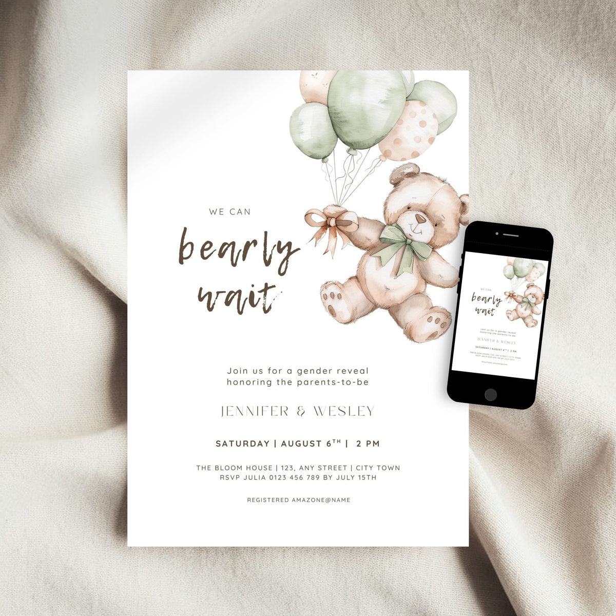 Bear Balloons Gender Reveal Invitation Template