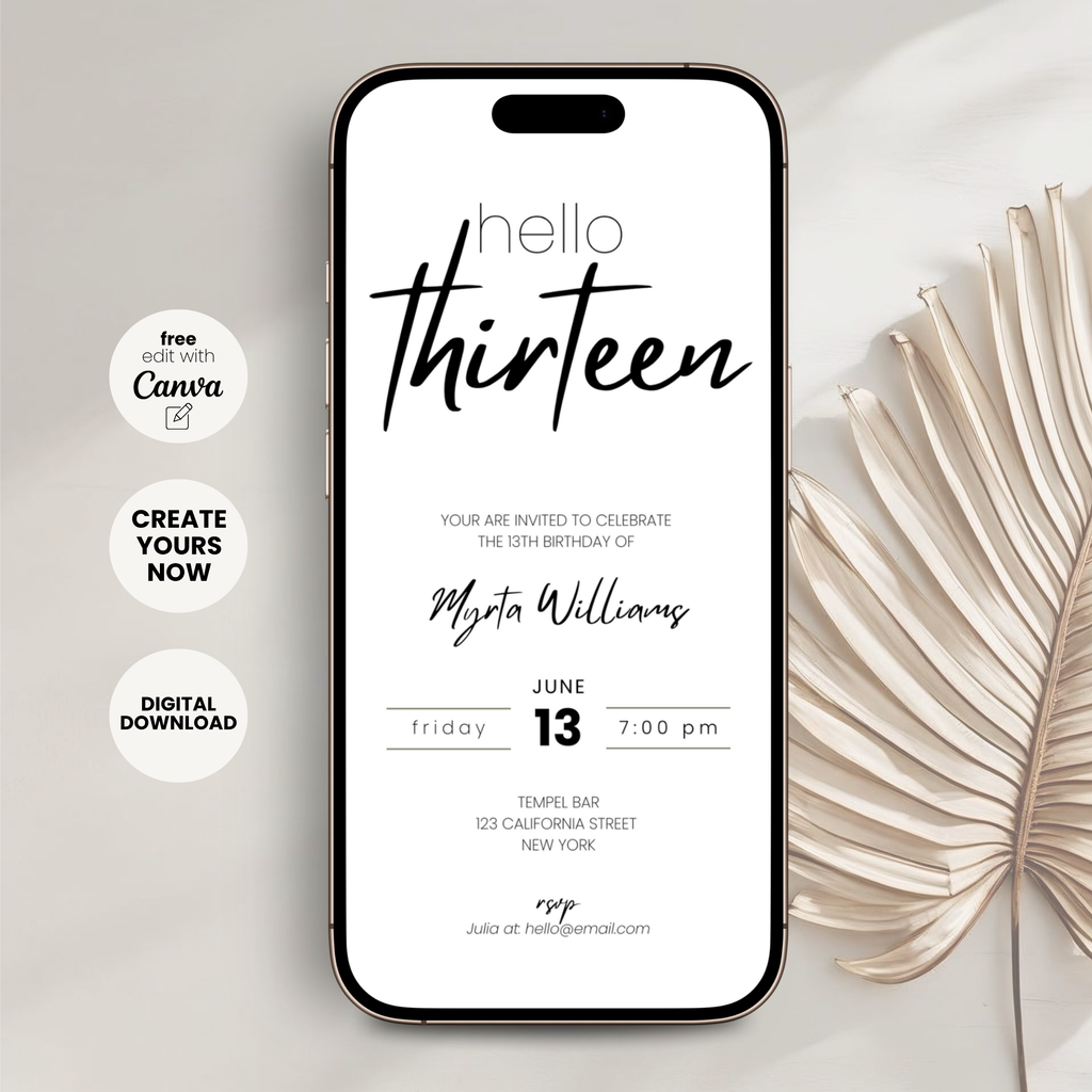 Modern Simple 13th Birthday Invitation Teens