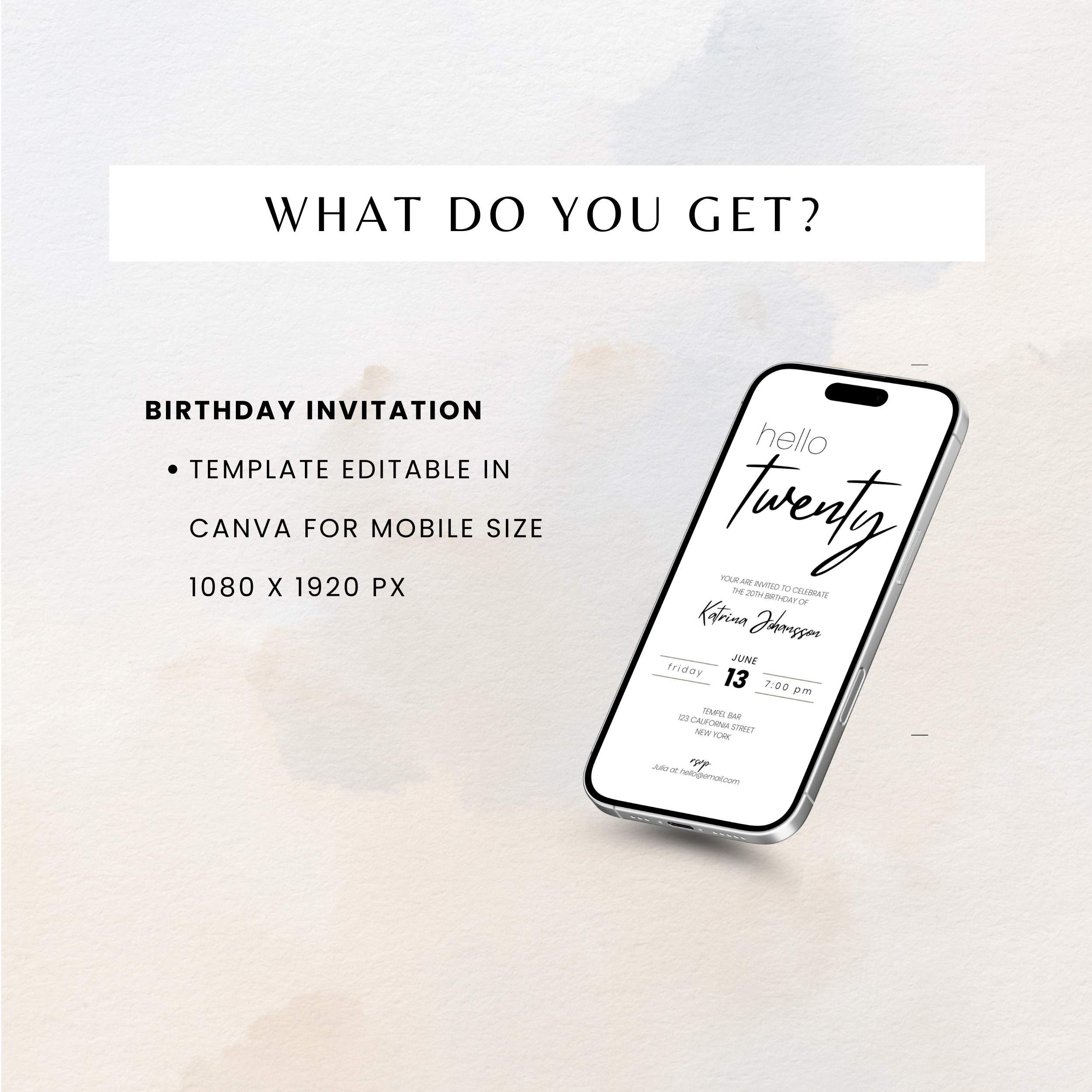 Minimalist 20th Birthday Invitation
