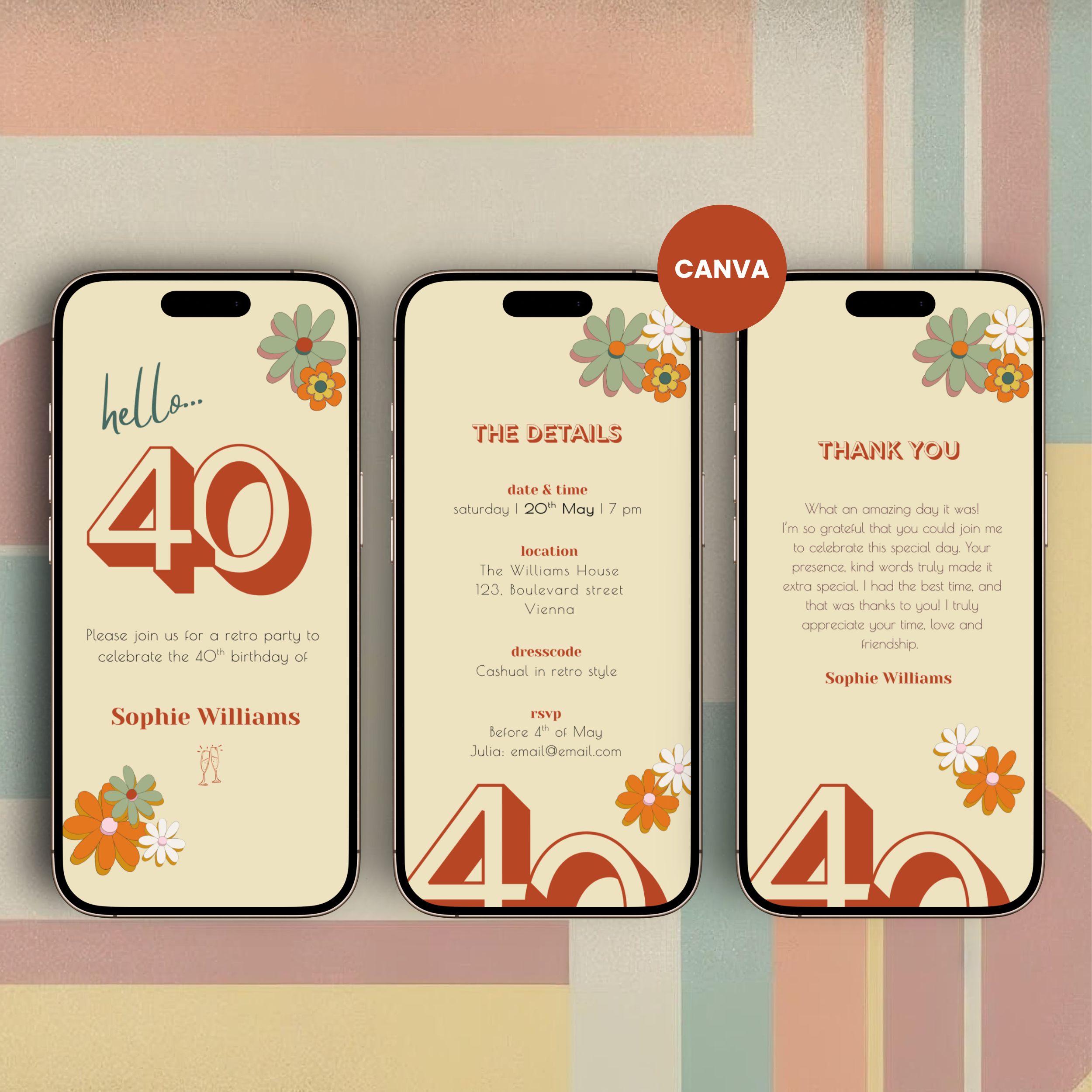 Retro vintage 40th Birthday Invitation