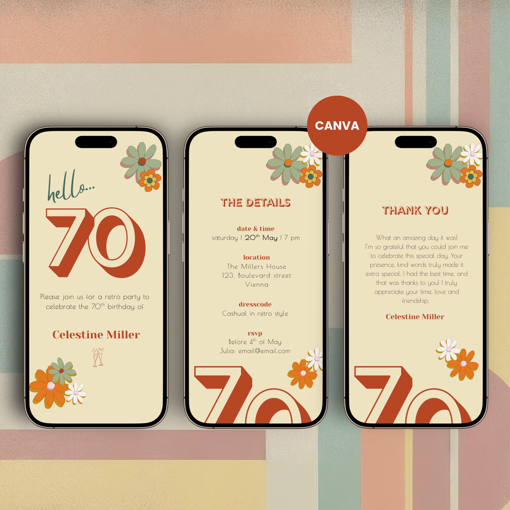Retro Vintage 70th Birthday Invitation