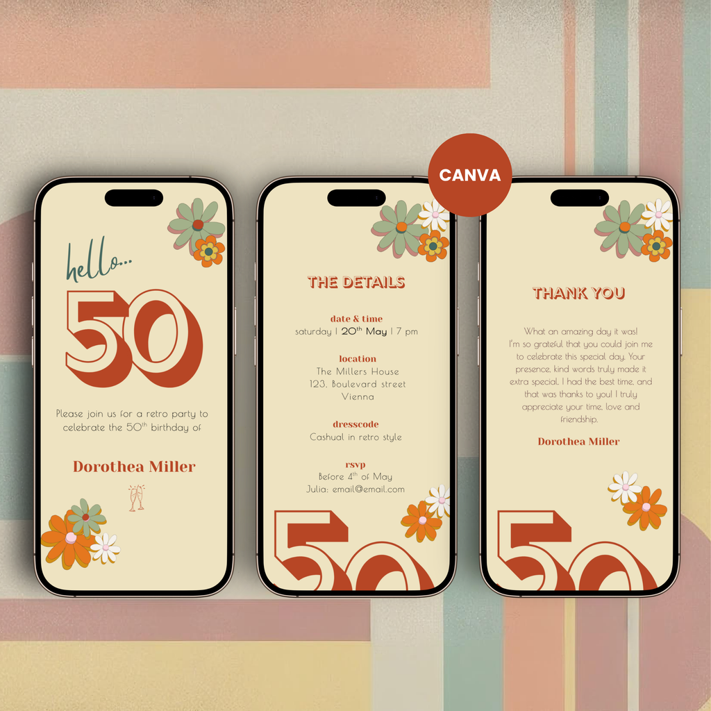 Retro Vintage 50th Birthday Invitation