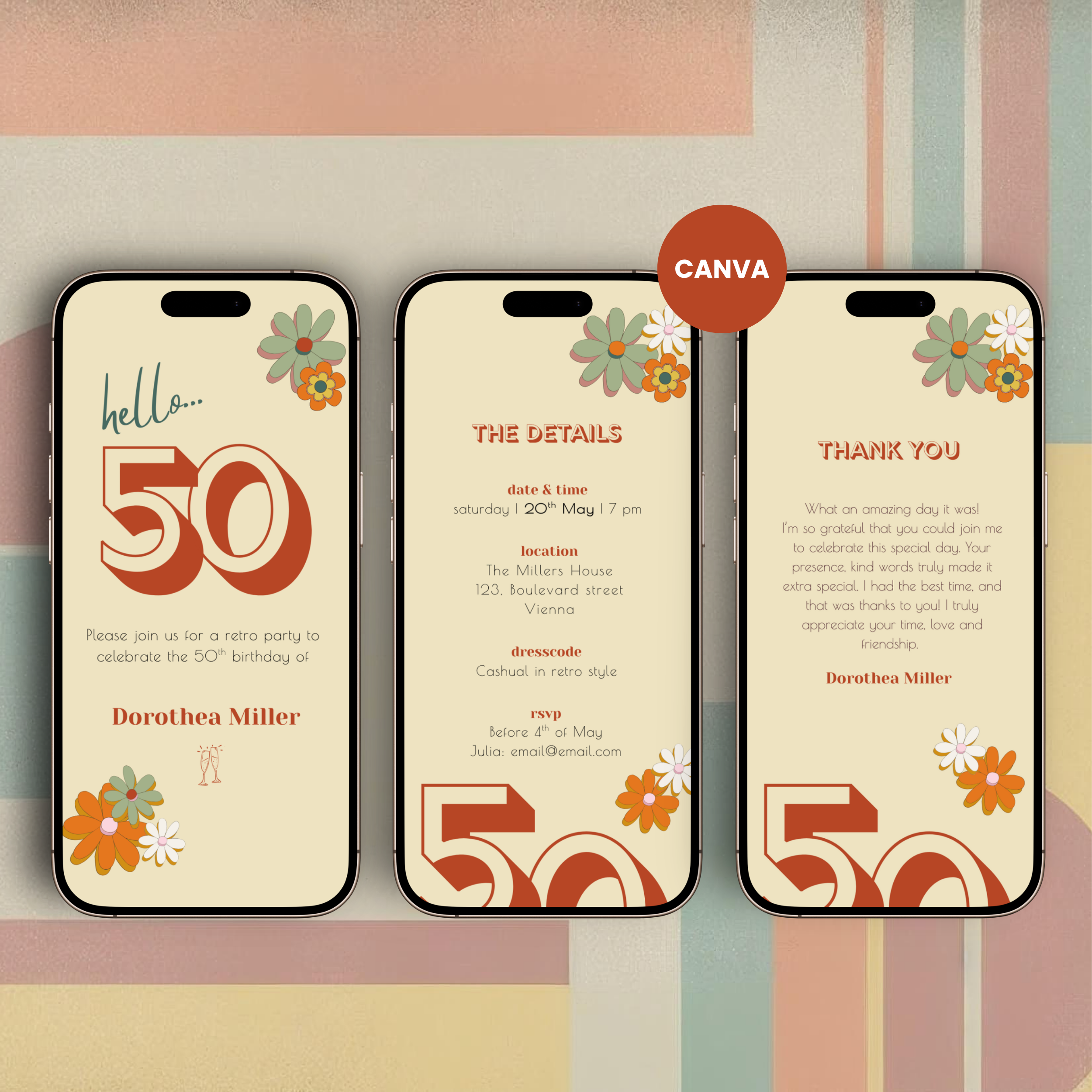 Retro Vintage 50th Birthday Invitation