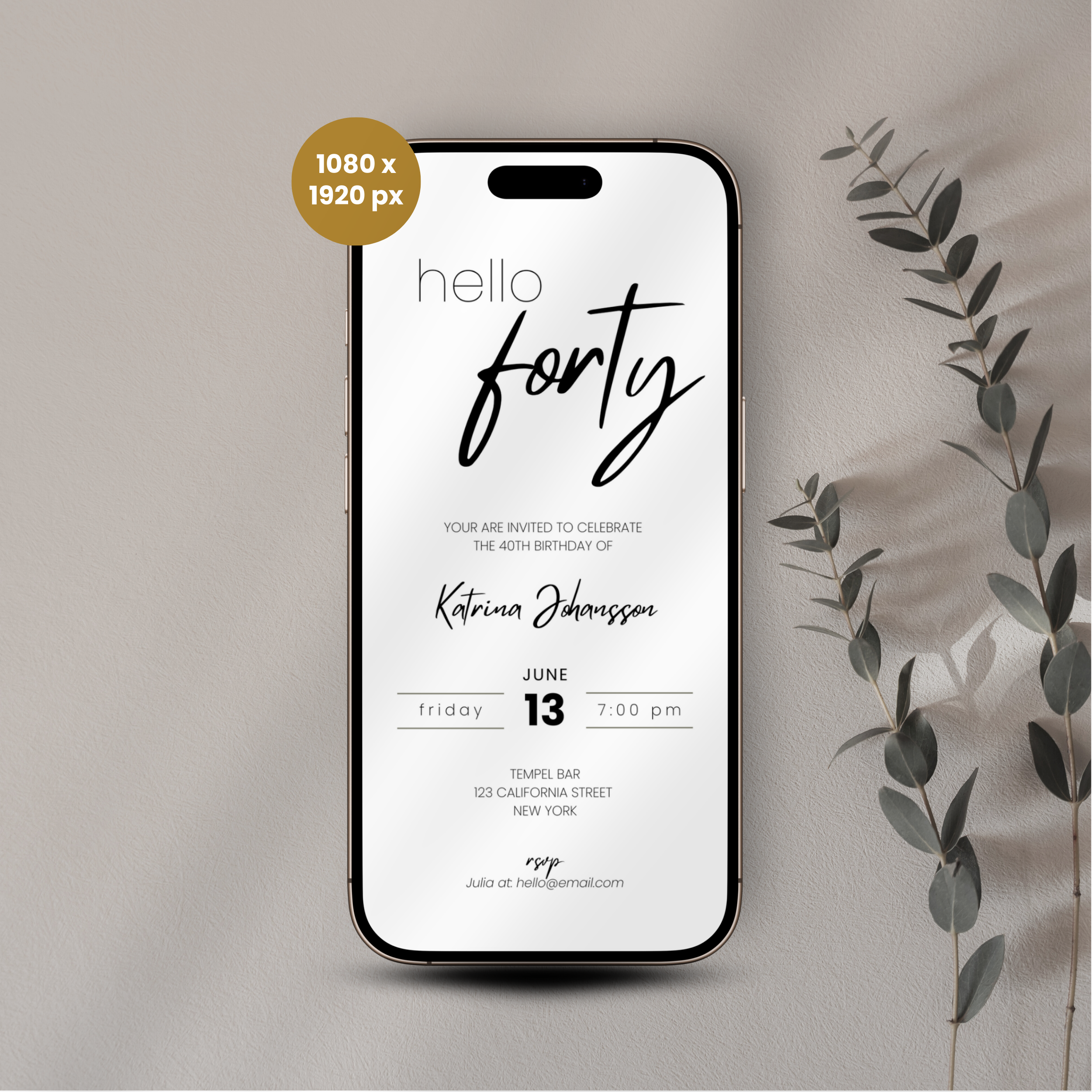 Minimal Elegant 40th Birthday Invitation