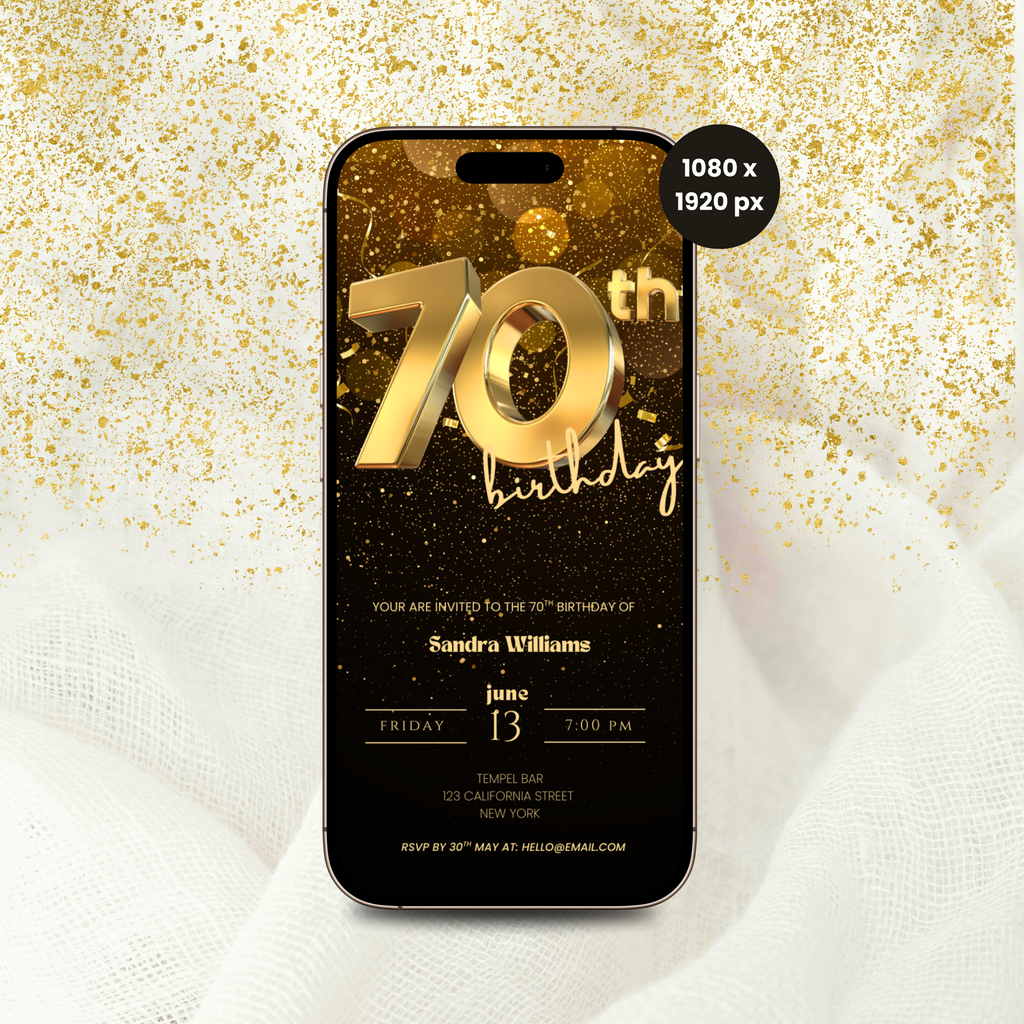 Golden 70th Birthday Invitation