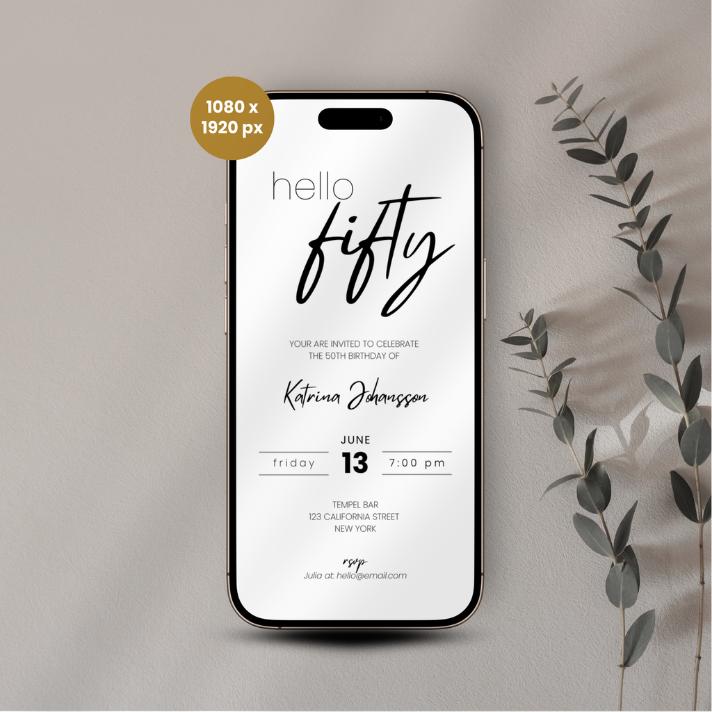 Minimal 50th Birthday Invitation Calligraphy