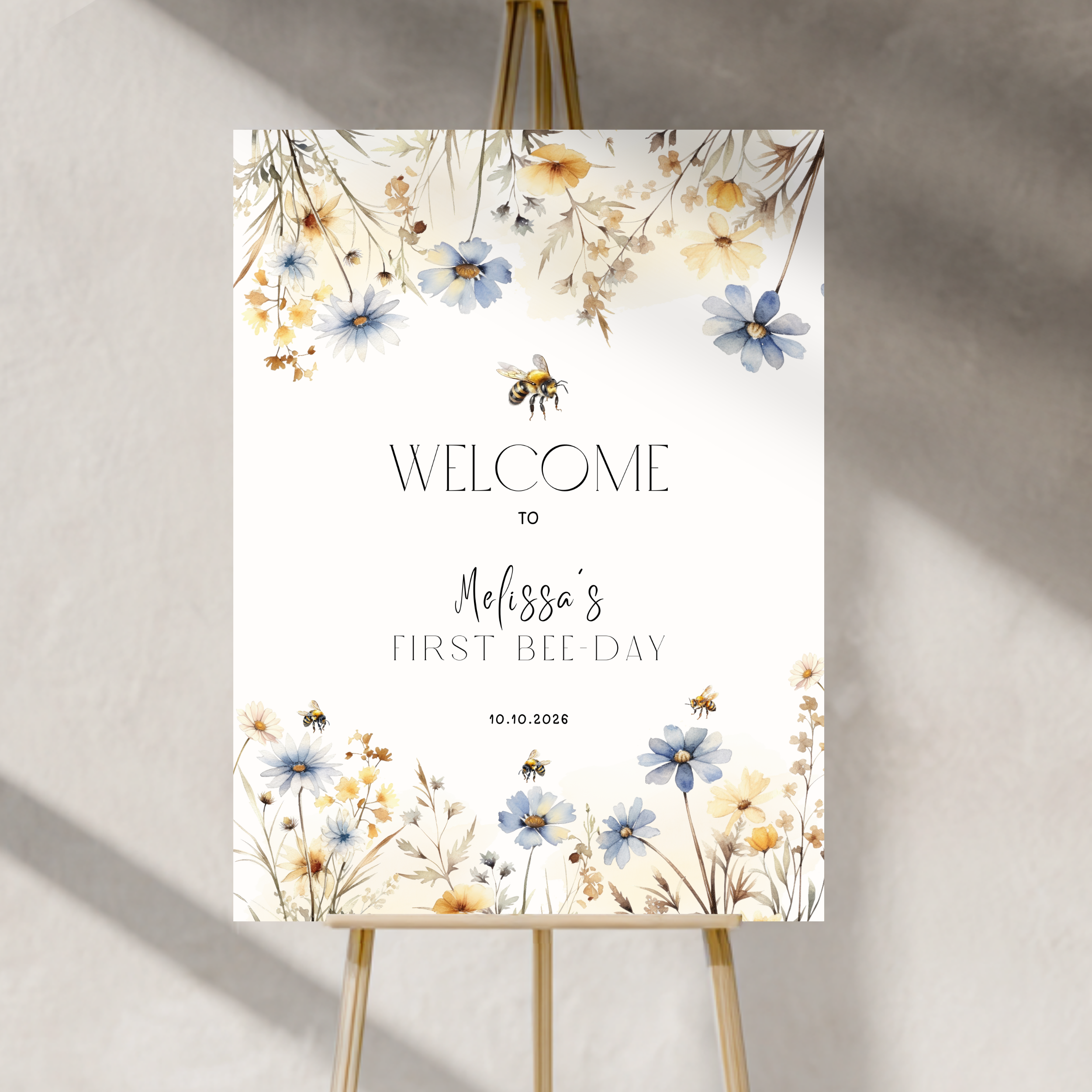 Spring Floral Bee Birthday Welcome Sign