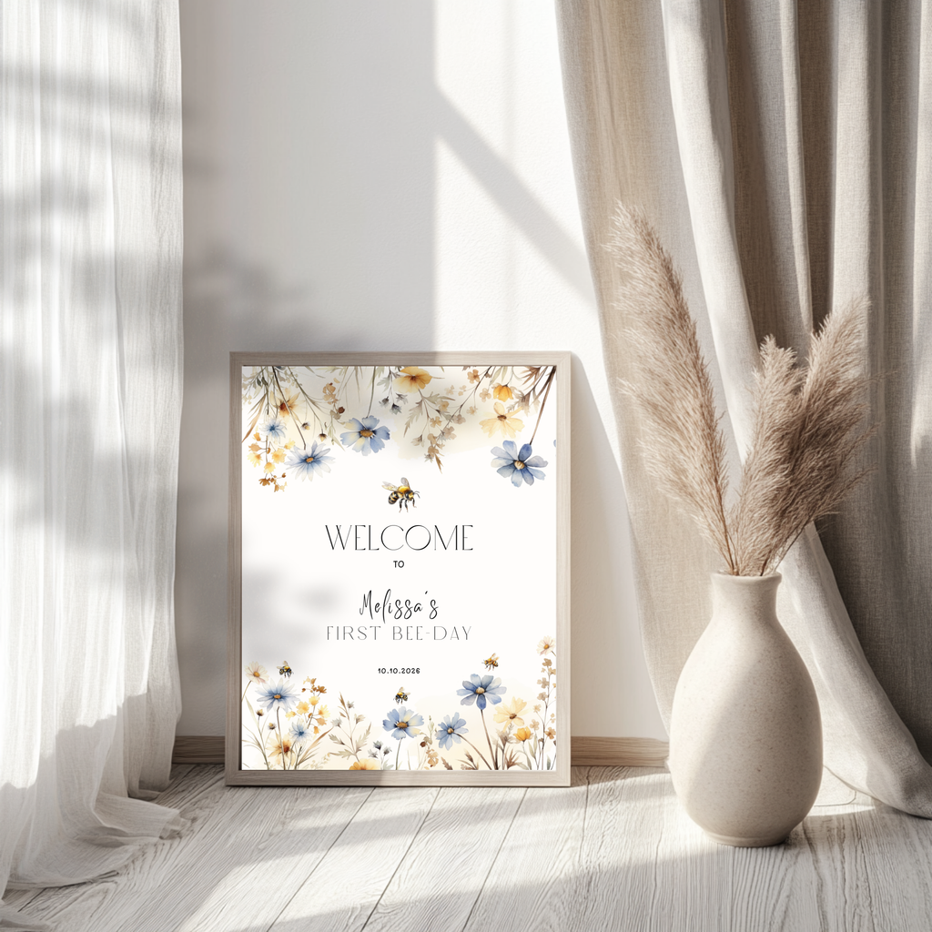 Spring Floral Bee Birthday Welcome Sign