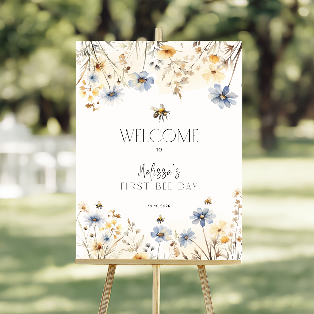 Spring Floral Bee Birthday Welcome Sign