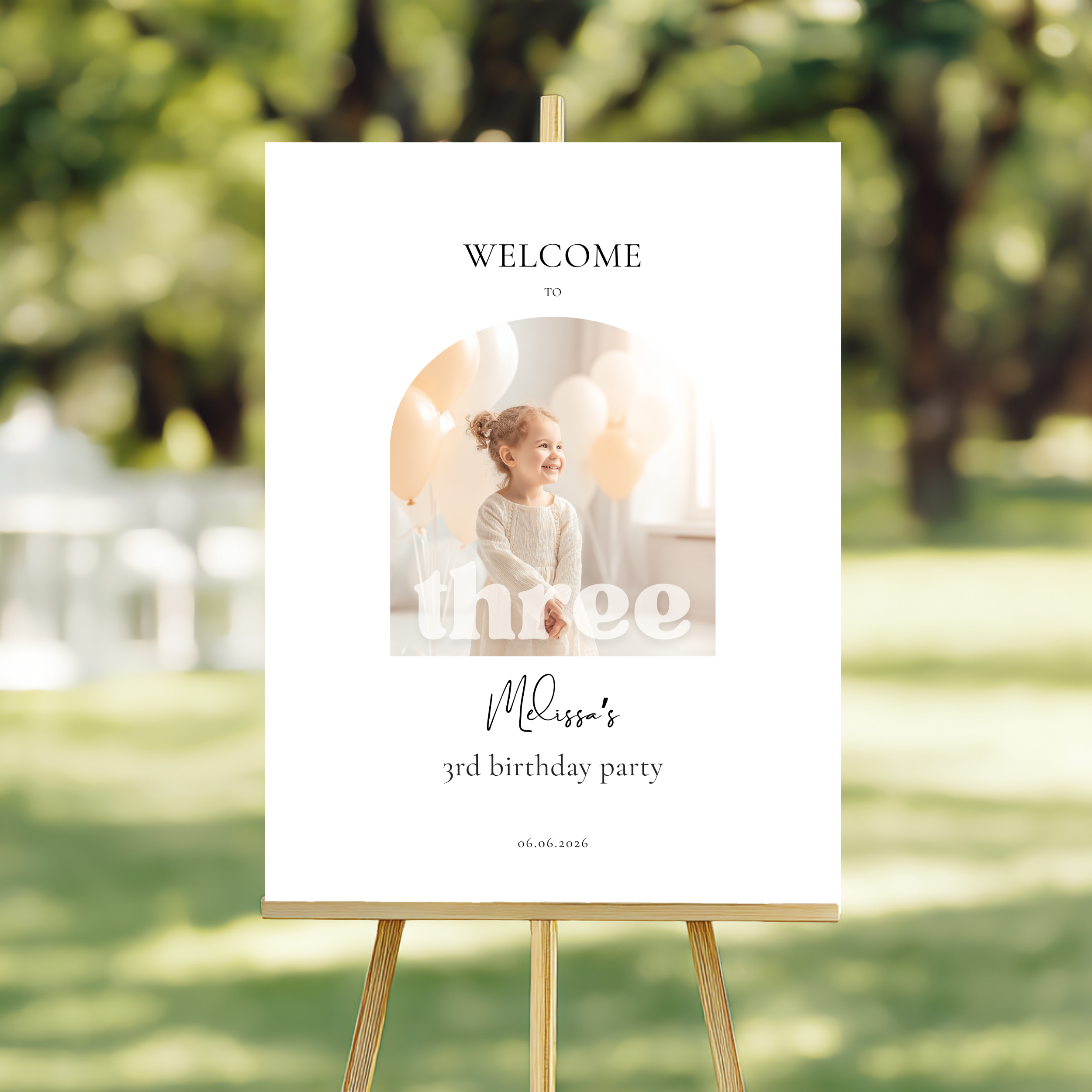 Minimal Photo 3rd Birthday Welcome Sign